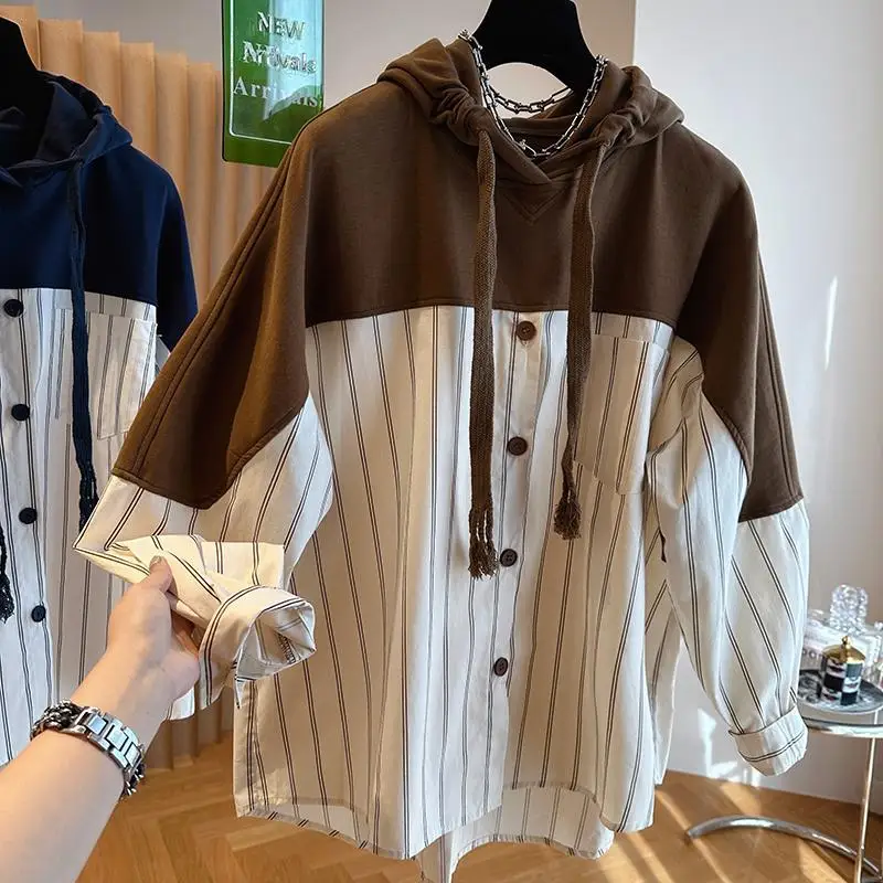 

Loose Fit Men's Striped irt American Design Large Size 300 Pou Patchwork Hoodie Sweatirt Trendy Brand Autumn Winter
