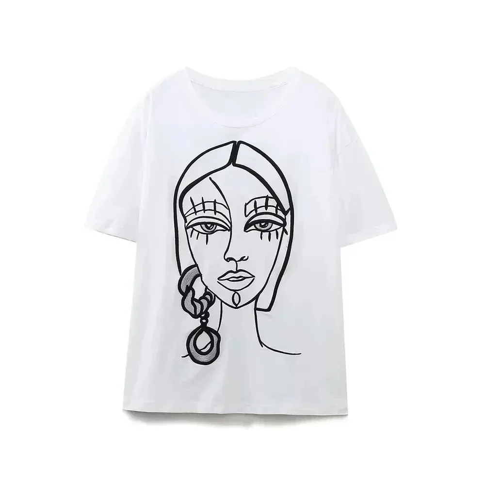 Y2k O Neck Harajuku Vintage Short Summer Fashion Abstractionism Oversized T-Shirt Harajuku Female Streetwear Tops