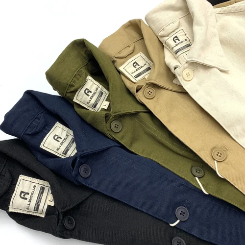 Imagen 2 del producto 2025 otoño nuevo americano Retro cuello vuelto chaqueta de trabajo de un solo pecho moda de los hombres 100% algodón abrigo Casual multibolsillos