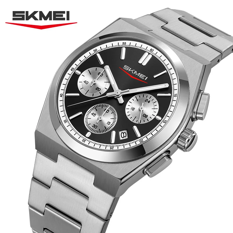 

SKMEI 9371 Men Quartz Dual Display Business Luxury Electronic Watch Stainless Steel Business elites Waterproof Wristwatches Male