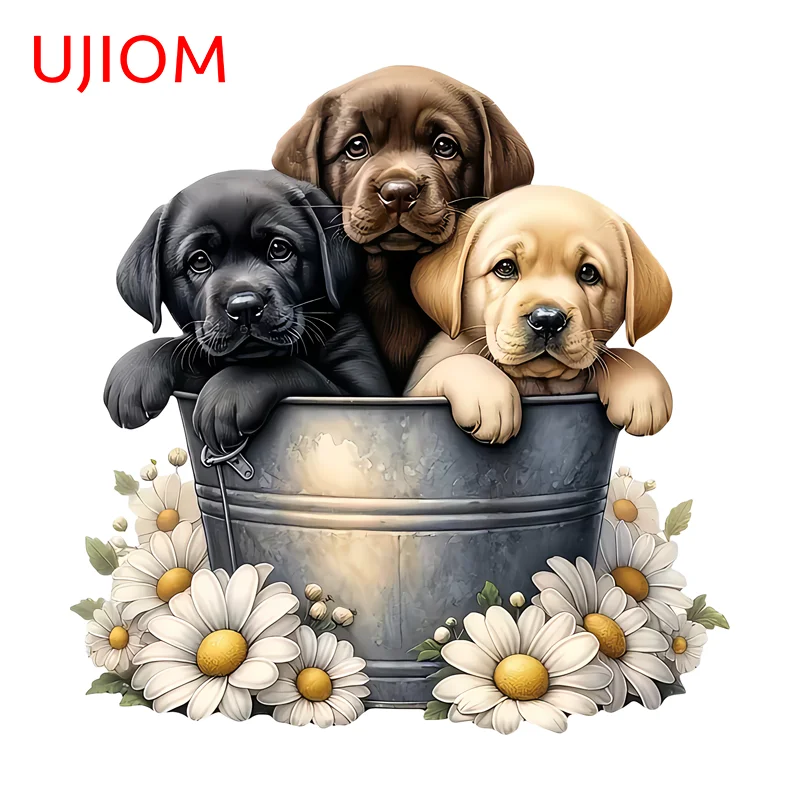 UJIOM Bucket Labrador Dog Trio Wall Sticker Cute High Quality Fashionable Waterproof PVC Decals Game Room Kids Room Cupboard
