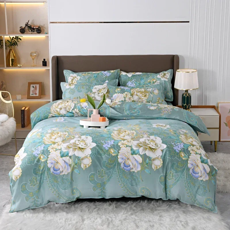 Rich Flower Pattern Duvet Cover 220x240 With Pillowcase, Microfiber Soft Quilt Cover Bedding Set Full/Queen/King Size