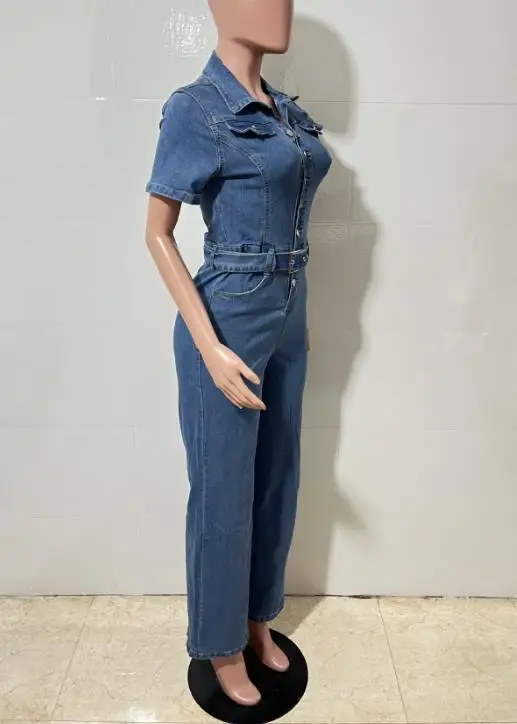 

New Women's Sexy Fashion Denim Jumpsuit Personalized Street Style Summer Female Casual Short Sleeve Slim Long Jumpsuits
