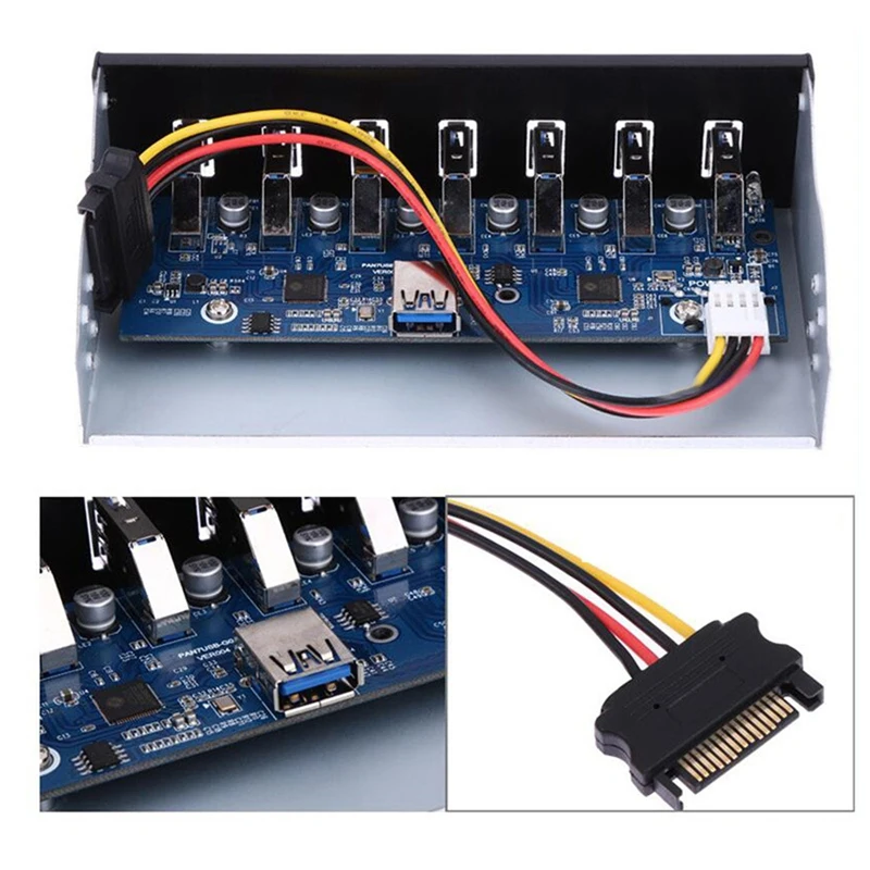 2X 7 Port USB 3.0 Hub 5Gbs 5.25Inch CD-ROM Drive Bay CD ROM Front Panel For Computer Case