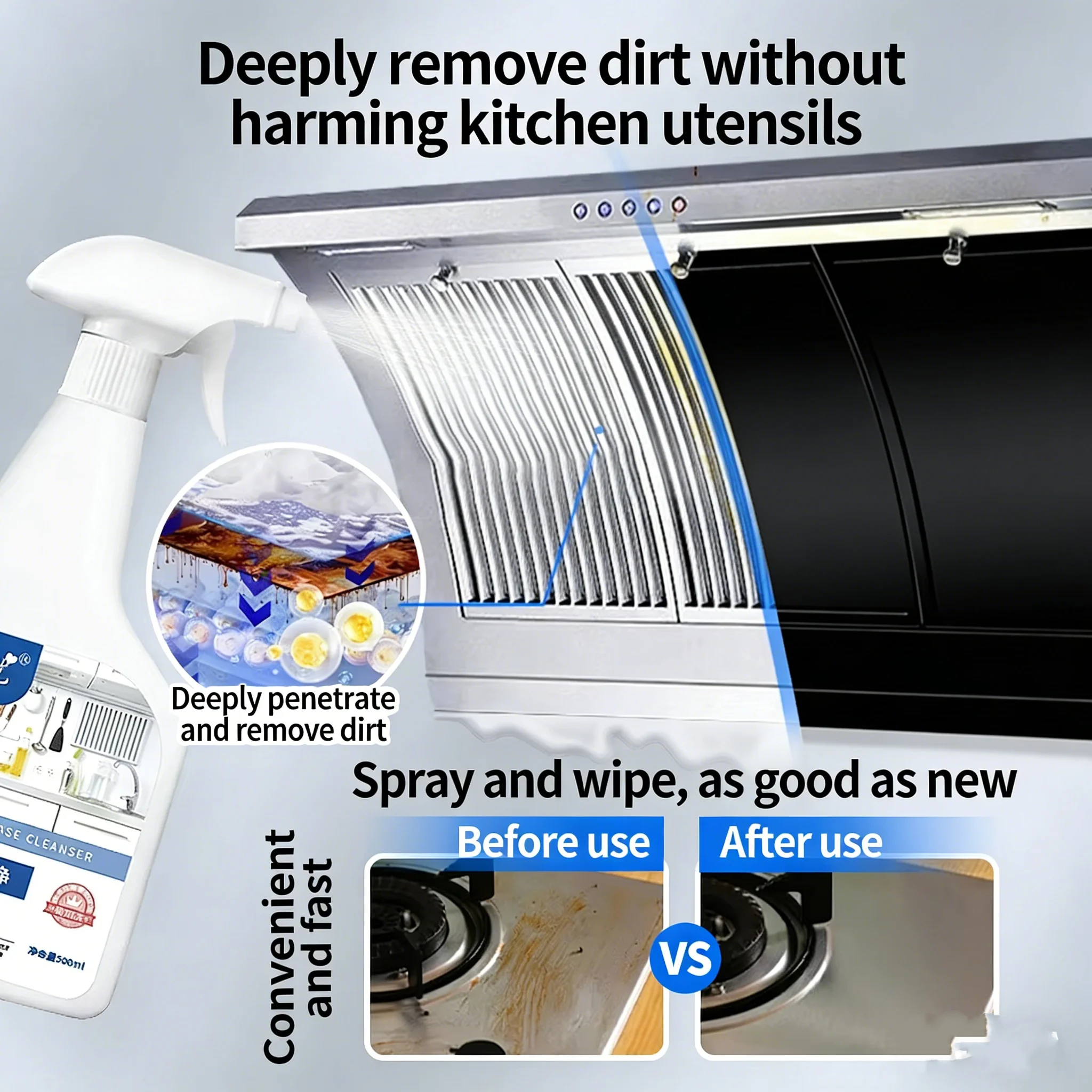 

Kitchen range hood multifunctional oil stain removal cleaning agent, powerful cleaning and descaling tool for heavy oil stains