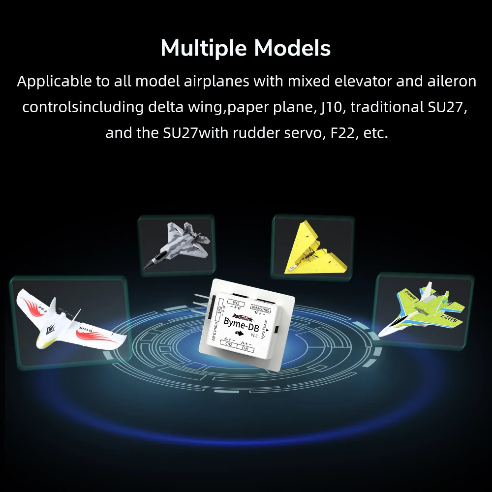 Radiolink Byme-DB controlador de voo, giroscópio embutido para asa delta micro asa fixa, avião de papel J10 SU27 F22