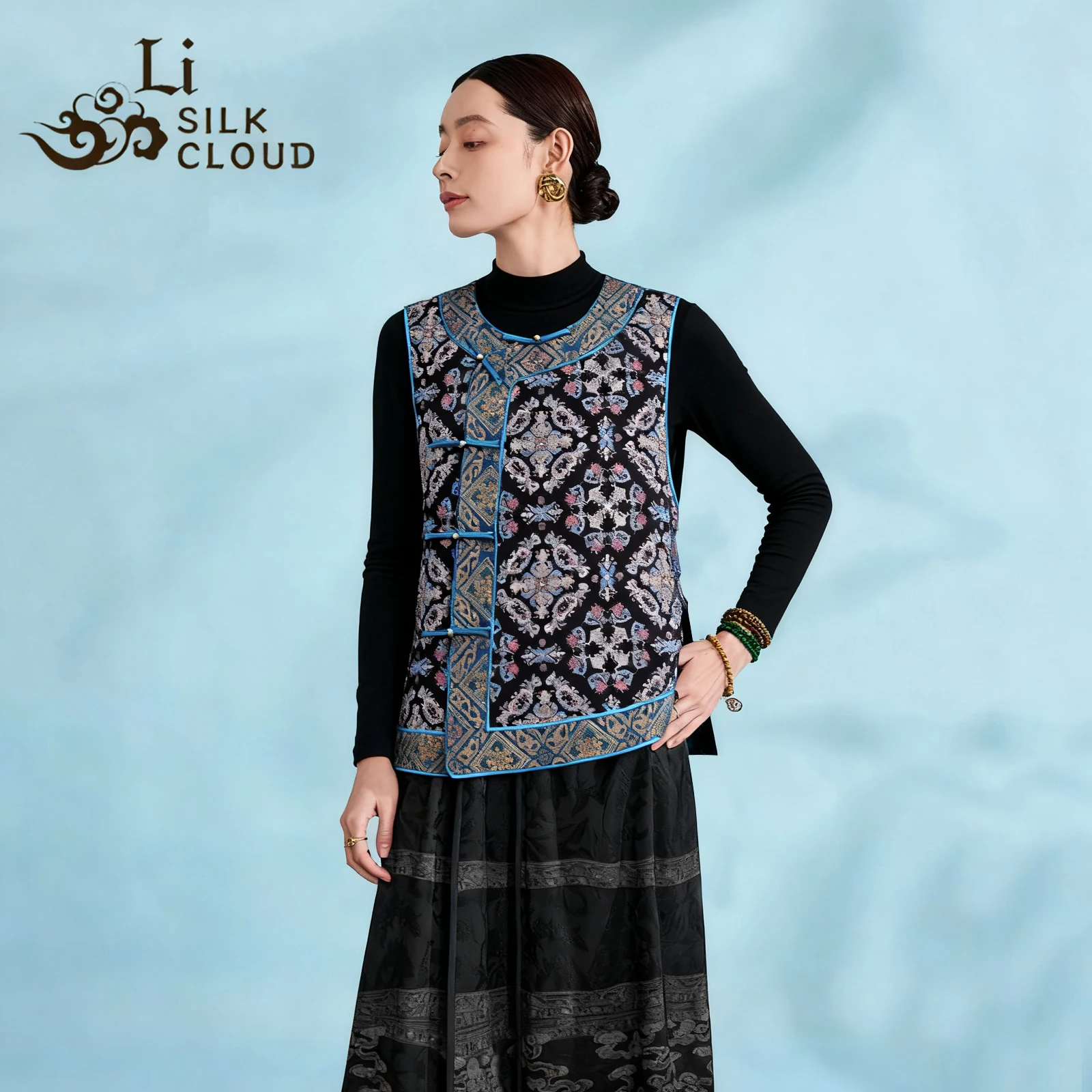 

Женский жилет Xiangyunsha в китайском стиле LI SILK CLOUD — 100% тутовый шелк, мягкий шелковистый и восточный шарм