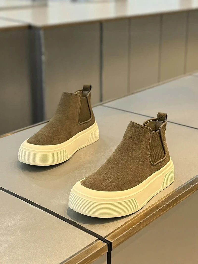 

High-Top Men's Boots Winter Casual Retro Work Shoes Sports Heightening Thick Bottom Men's Shoes round Toe PVC Outsole