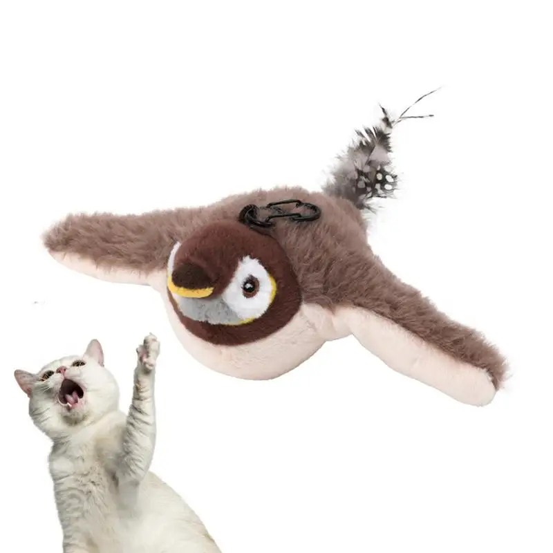 Interactive Cat Toys Flying Bird Cat Toy Flapping Wings Sparrow Catnip Toys Vivid Chirpi]ng Simulation Bird Interactive Cat Toy