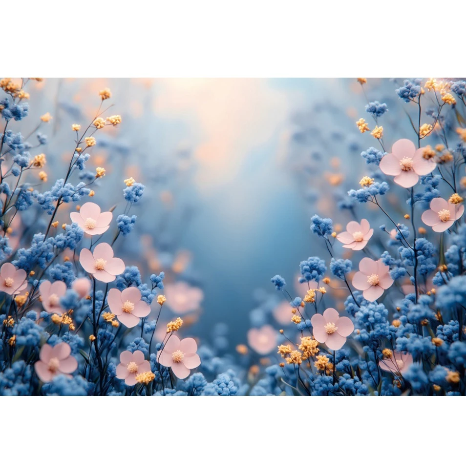 花と青い植物の背景,ベビーシャワー,子供の誕生日パーティー,写真の背景,壁の装飾,写真スタジオ