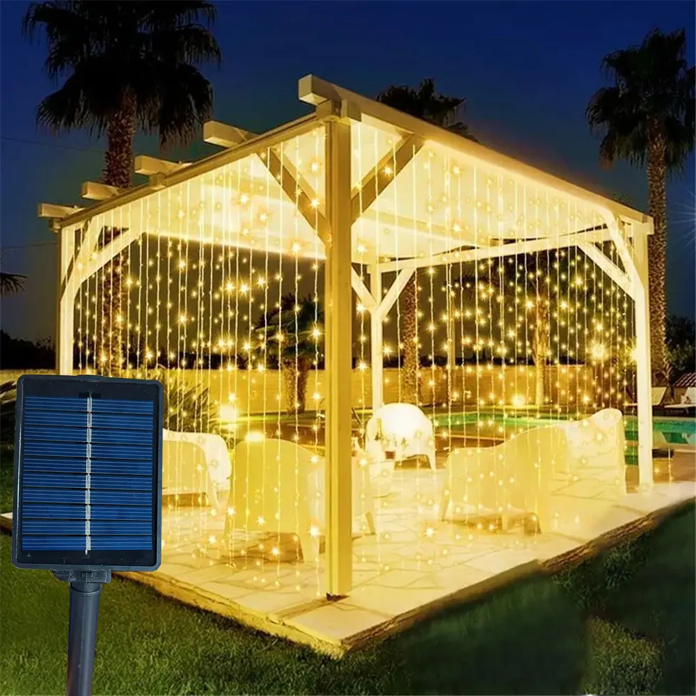 

600/100LED солнечные занавески, гирлянды, уличные солнечные гирлянды, гирлянда для садовой вечеринки, патио, террасы, декор для кемпинга, Рождество