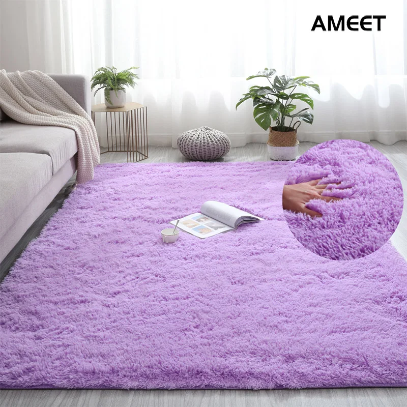 Solid Fluffy Carpets For Living Room Soft Velvet Long Hair Shaggy Rugs For Bedroom Pink Purple Big Size Kids Room Plush Carpet