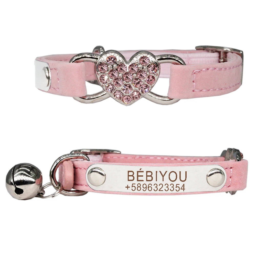 Heart Cat Collar Safety Name Personalized ID Engraving Adjustable with Soft Velvet Material 5 color Pet Product Small Dog Collar