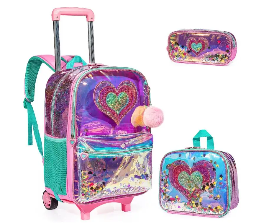 School Trolley Bag Set for girls School Rolling Backpack Bag 2 Wheels School Wheeled Backpack Kids Rolling Backpack Trolley Bags