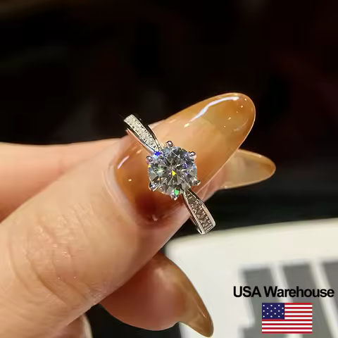 S925 Sterling Silver Brilliant 1CT VVS1 Round Moissanite Wedding Engagement Ring High Quality Luxury Fine Jewelry for Women