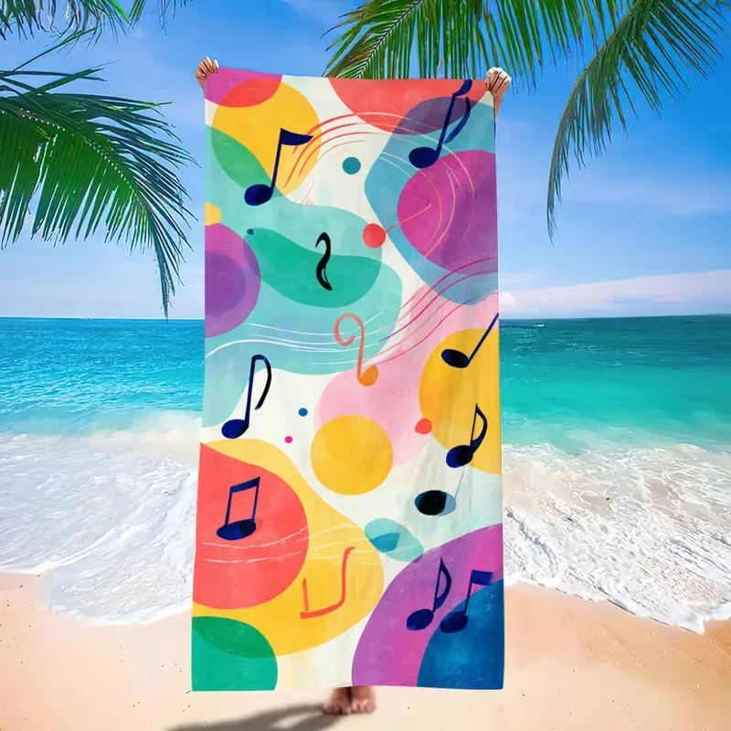 Colorful Abstract Geometric Music Note Print Beach Towel Sand Resistant Quick Dry Towel for Summer Beach Festival Outdoor