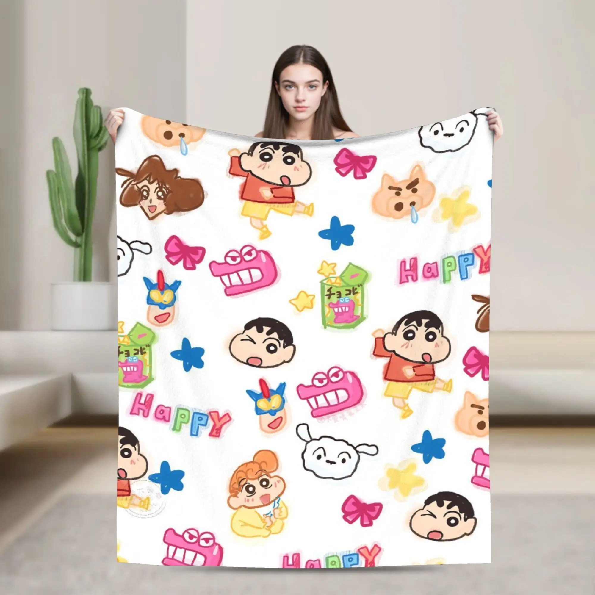 

Crayon Shin-chan Christmas Flannel Blankets Super Warm Throw Blanket for Bedroom Decorative Trend Bedspread Sofa Bed Cover