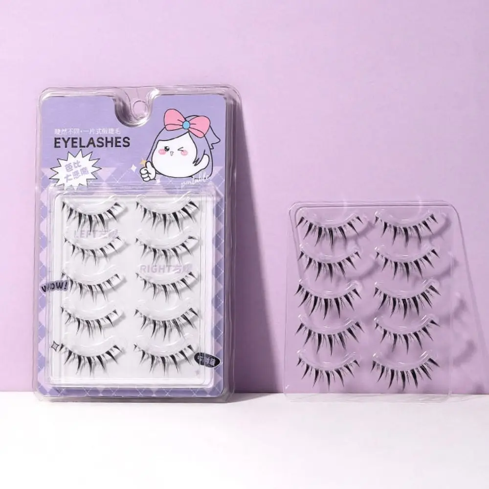 5Pair Soft Wispy Full Strip Lashes DIY Curling Eyelashes Extension Makeup Cat Eye Cute False Eyelashes Women