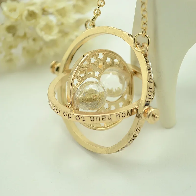 Fashion Harries Necklaces Time Converters Hourglass Necklace Jewelry Rotating Potters Pendant Chains Choker Collares Charm Gift