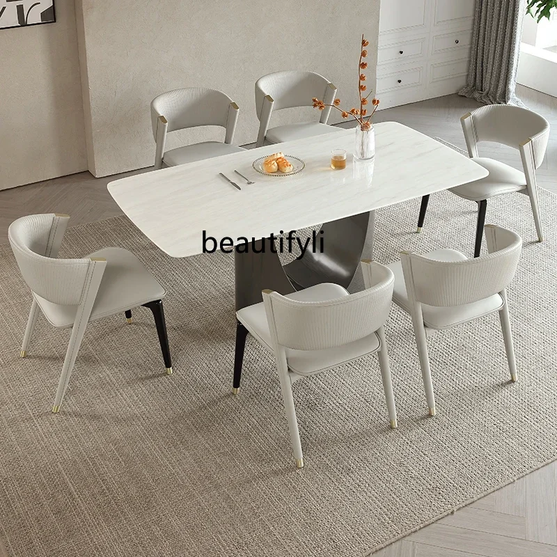 

V Комбинация обеденного стола и стула из натурального мрамора, высококачественный дизайнерский прямоугольный обеденный стол