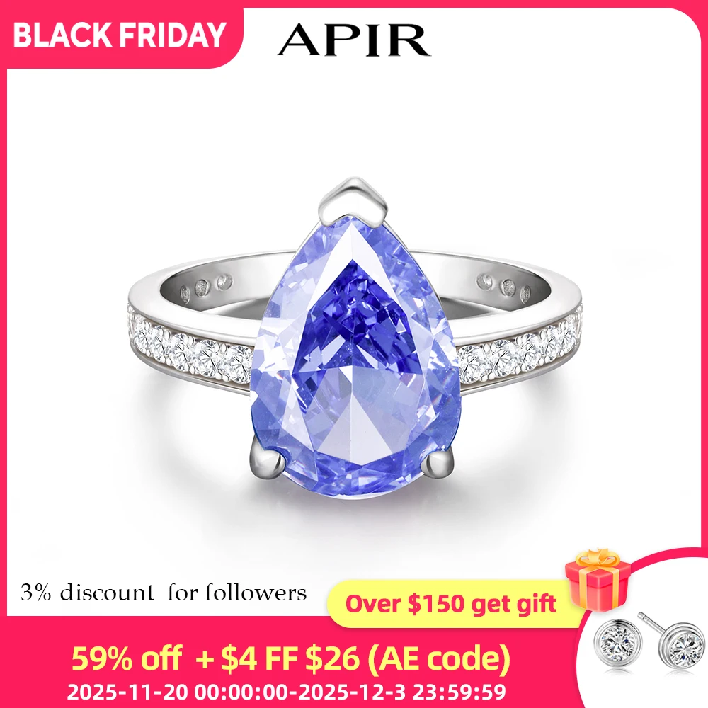 

APIR 6 ct High Carbon Diamond Blue Waterdrop Shaped ‌Ring for Women 925 Silver Bohemian Style Party Engagement Wedding Jewelry