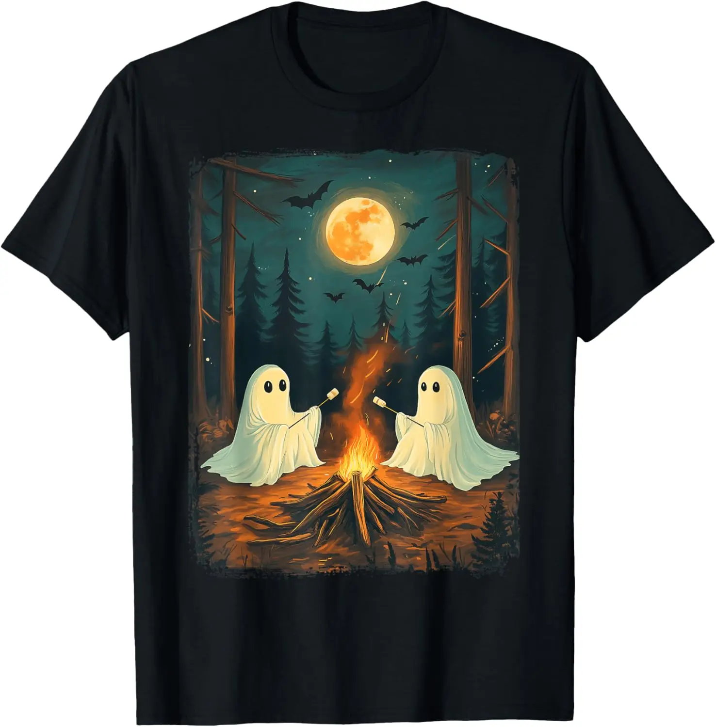 Vintage Ghost Camping Campfire Gothic Halloween Men Women T-Shirt