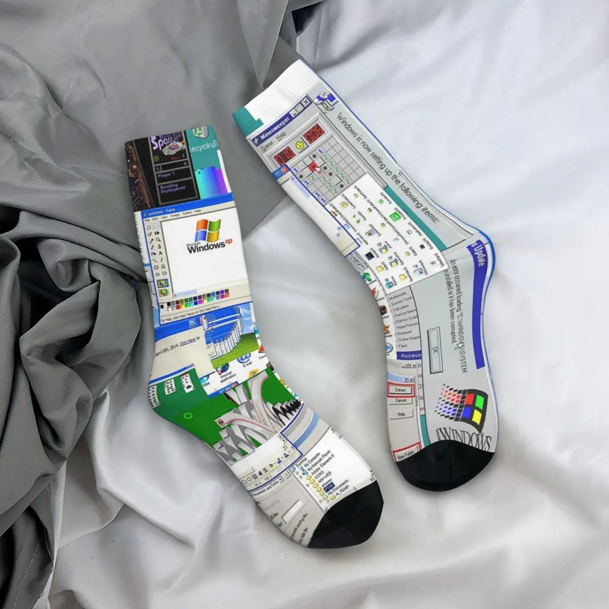 

Всесезонные чулки для экипажа, носки с коллажем Windows XP, длинные носки в стиле хип-хоп, аксессуары для мужчин и женщин, рождественские подарки