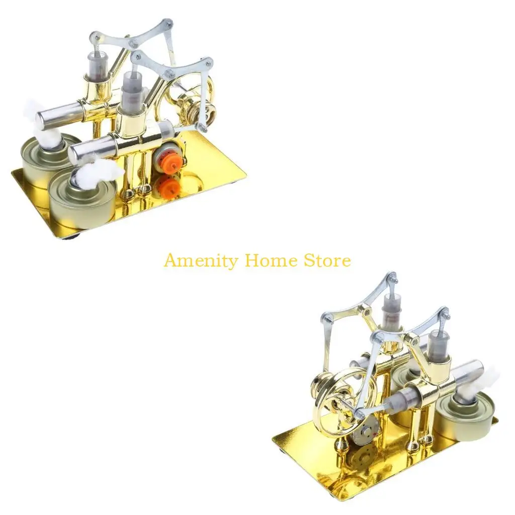 F26C جميع المعادن ستيرلينغ محرك مزدوج تجربة نموذج قوة مولد مزدوج محرك تعليمي فيزيائي قوة البخار لعبة التصميم