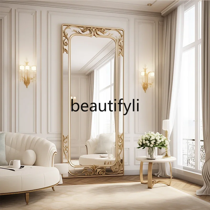 

a44 French retro, floor-to-ceiling mirror, bedroom dressing mirror, special-shaped fitting, wall-mounted dressing mirror