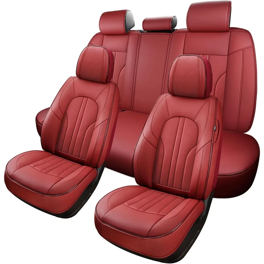 

Red Car Seat CoversLeather Car Seat Cover Waterproof Seat Covers Full Set Fit RAV4 Accord Altima Rogue CX5 CRV Wine Red