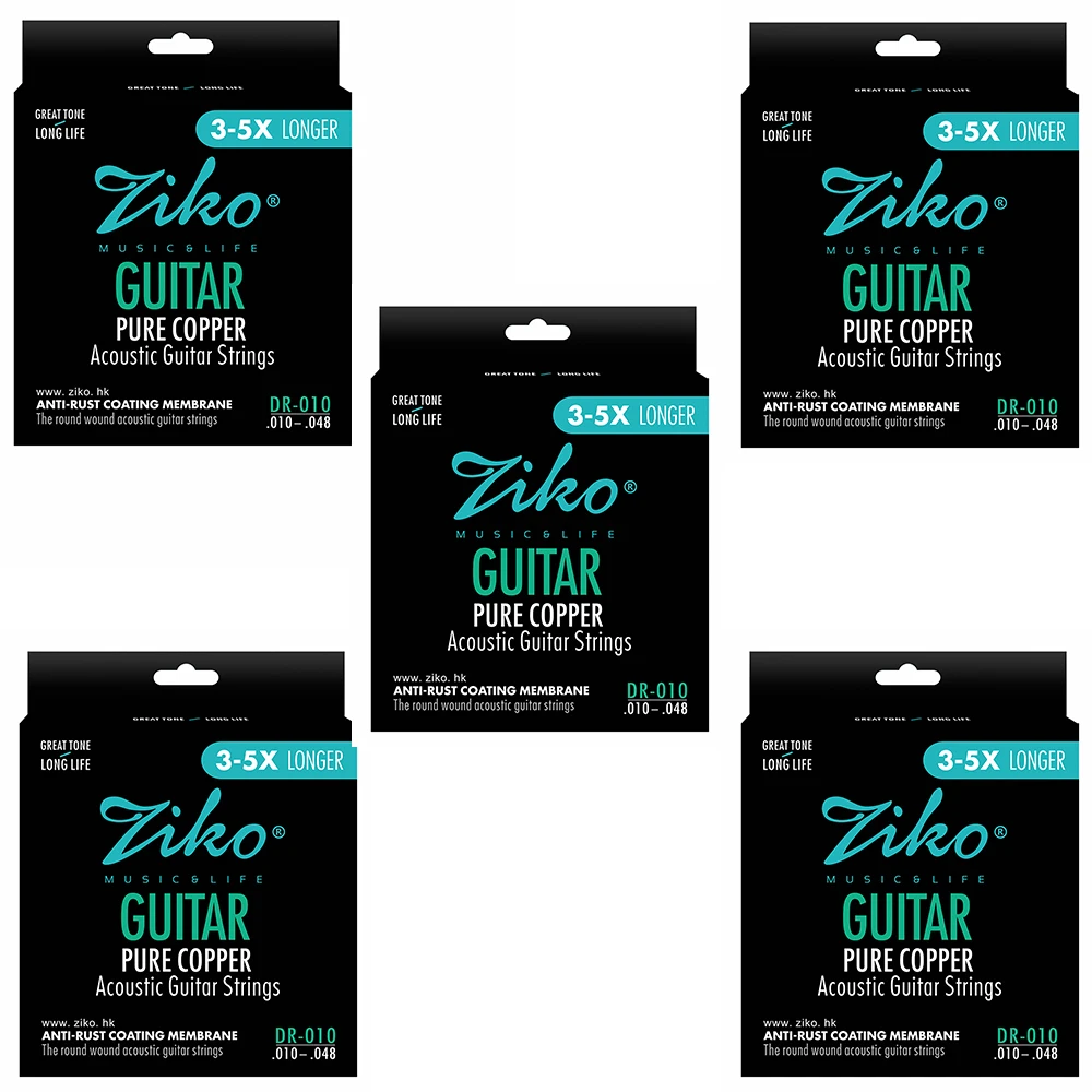 ZIKO 6 Snaren/Set Akoestische Gitaar Snaren Koolstofstaal Hexangon Legering Kern Diep Messing DR 010 011 012 voor Beginners Accessoires
