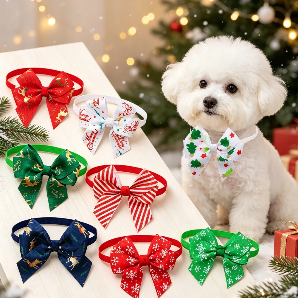 50/100PCSWinter Dog Accessories Adjustable Dog Bow Ties Christmas Party Dog Bowties Pet Grooming Accessories For Dogs and Cats