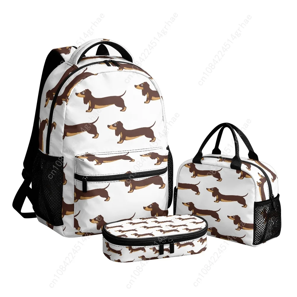 Cute Dachshund Custom Leisure All-Over Print 3-Piece Backpack Set (Includes Backpack, Lunch Bag, and Pencil Case)