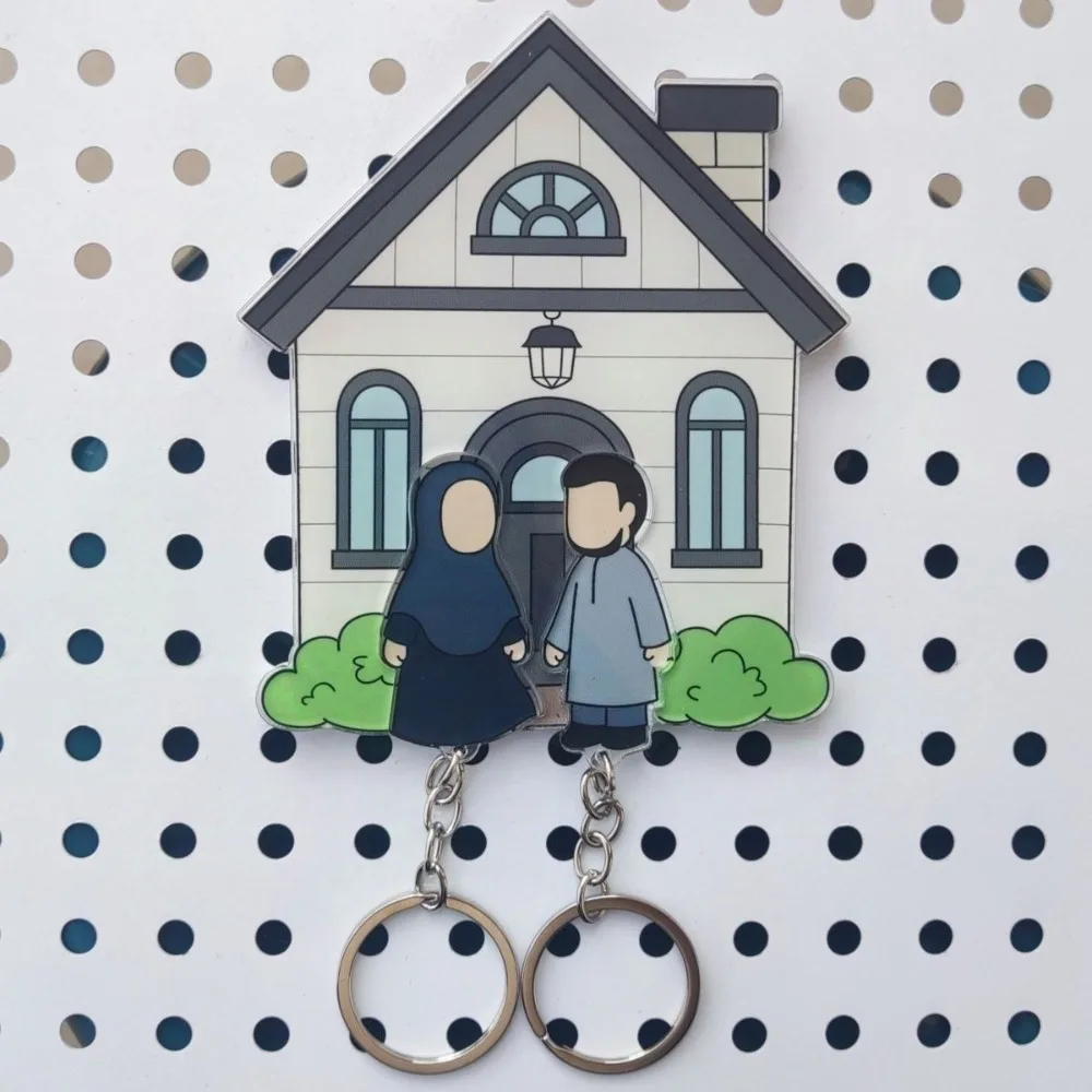 Creative Acrylic Wall-mounted Key Holder Wall Mount House Shape Key Ring Pendant Prevent Loss Refrigerator Sticker Couple