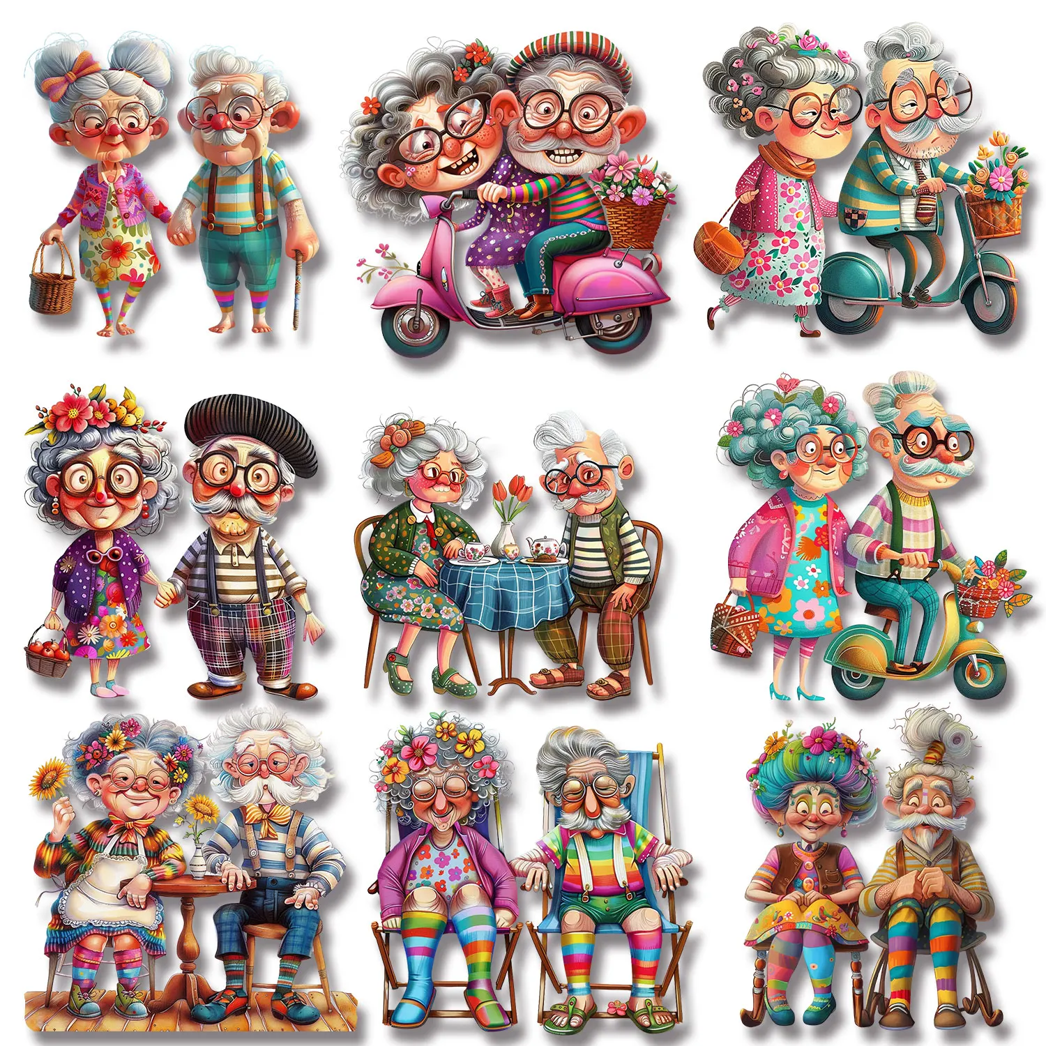 

Old Couple Sweet Gifts for Grandparents Happiness Romantic Iron on Picture on Clothes Patches for Clothes DIY Decoration