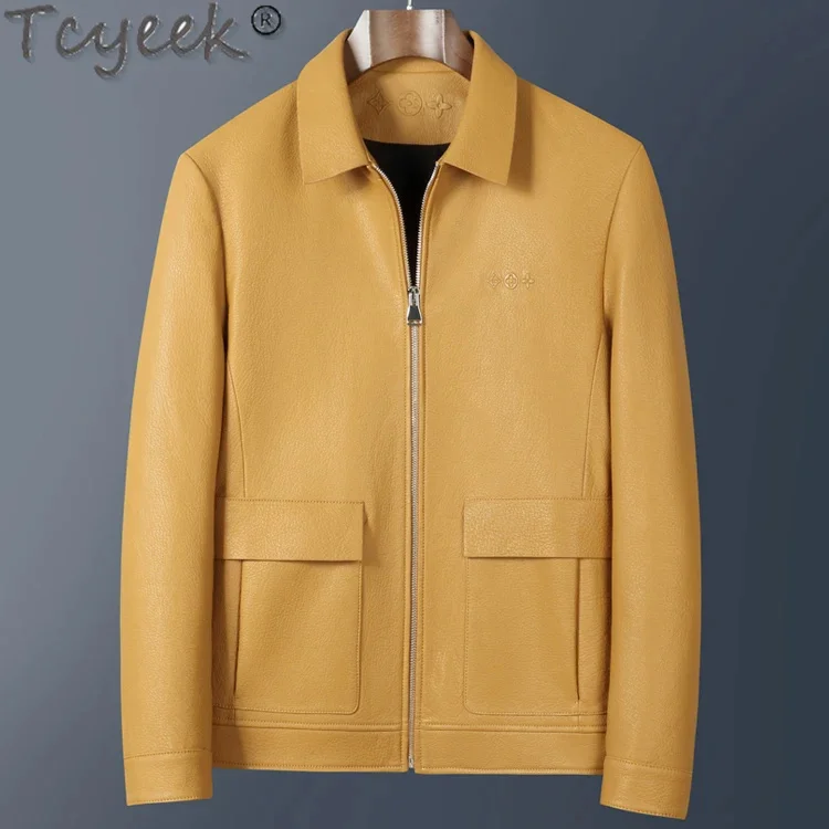 

High-end Tcyeek Genuine Leather Jacket Men Casual Spring Autumn Clothes Fashion Top Layer Goatskin Coats for Man Clothing Slim