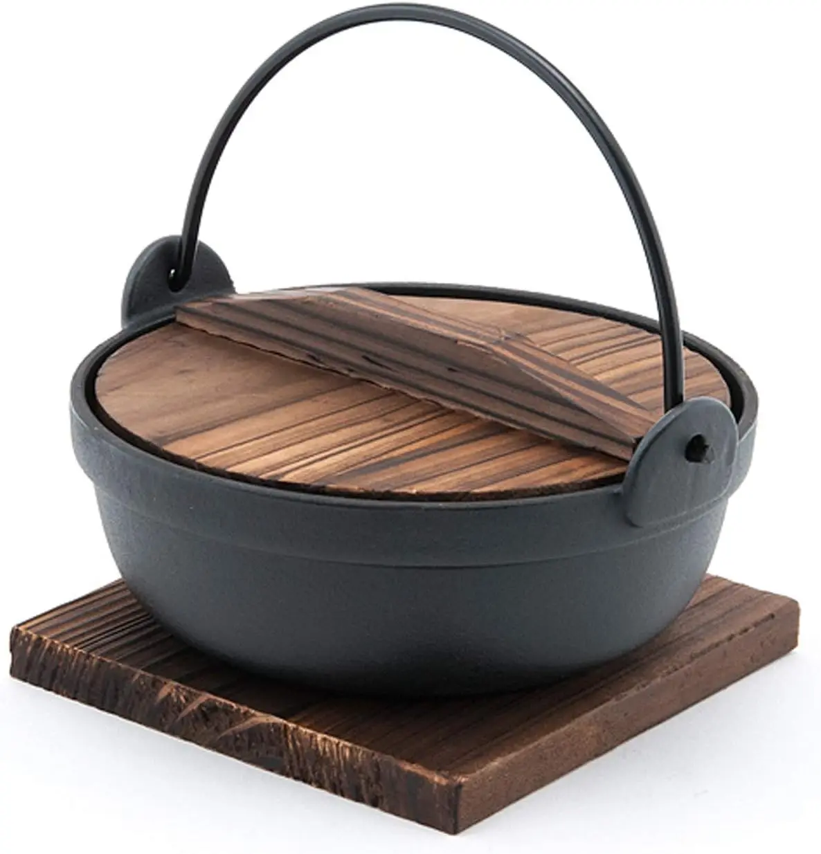 

Japanese Cast Iron Nabe Sukiyaki Hot Pot, Personal Size with Wooden Lid, 28 fl.oz.