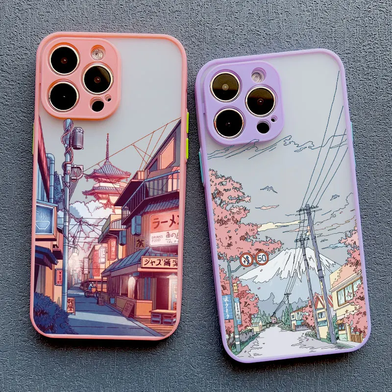 Japanese Anime Painted House scenery Phone Case For iPhone 7 8 Plus SE2 X XR XS Max 16 15 13 12 11 14 Pro Max Hard Matte Cover