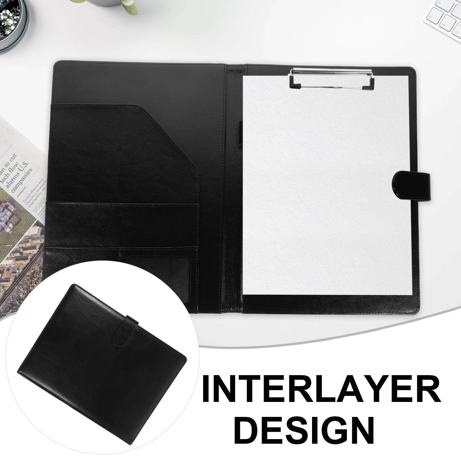 

PU File Folder with Magnetic Closure Interlayer Design for Documents Cards and Pen Storage Portfolio Organizer Business