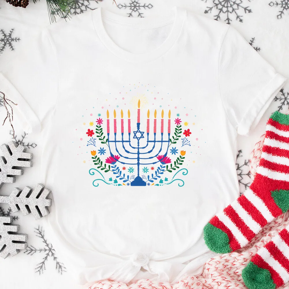 Hanukkah Cat Shirt Dreidel Menorah Cat Shirts Happy Hanucat Holiday Tops Jewish Gifts Jewish Holiday Tee Clothes