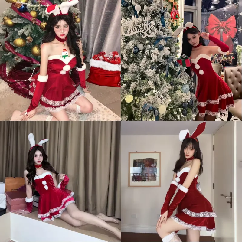 

Супер сексуальное женское белье, красная рождественская форма, костюмы для ролевых игр, женская милая мини-юбка, узкая блузка, комплект порно, косплей, аниме