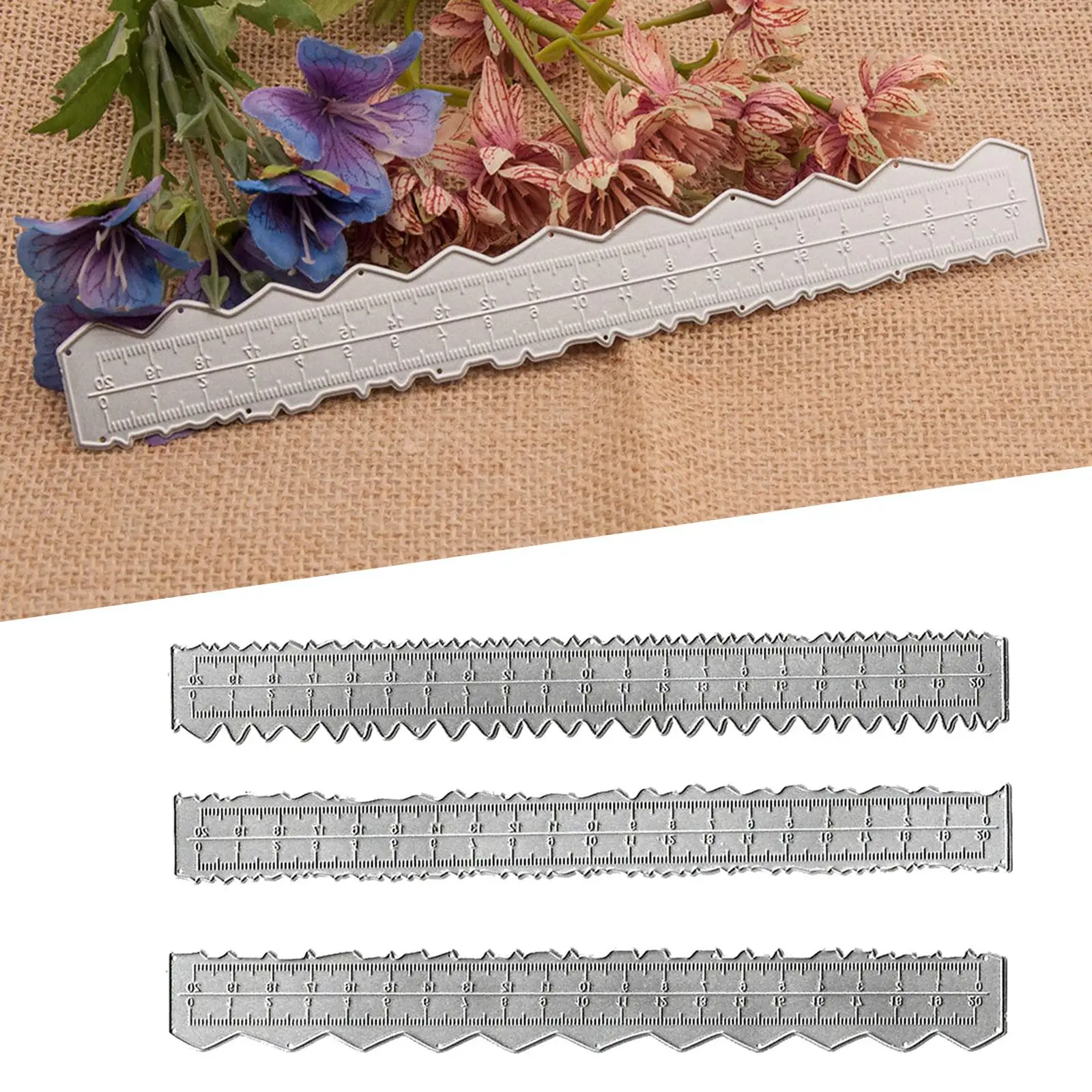 3Pcs Paper Tearing Ruler Fittings DIY Supplies Irregular Edges Measuring Tool Template Metal Deckled Ruler for Craft Decor