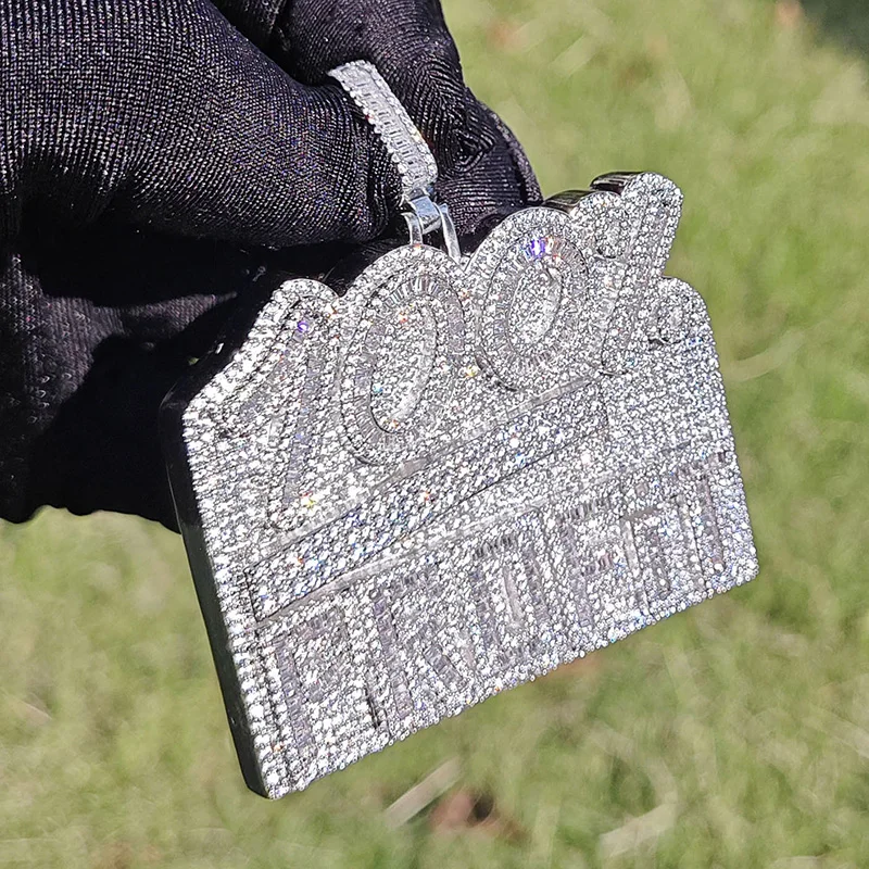 Hip Hop 3A+ CZ Stone Paved Bling Iced Out 100% Profit Letter Pendant Necklace for Men Club Rapper Jewelry Gold Silver Color