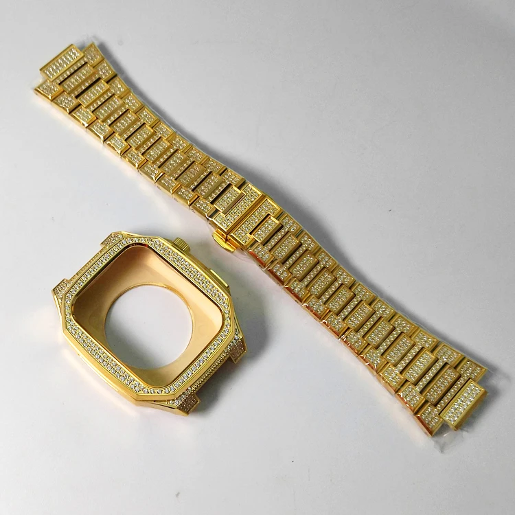 

Popular American customizable lux ury smart case 316L stainless steel with full zircon strap protective cover