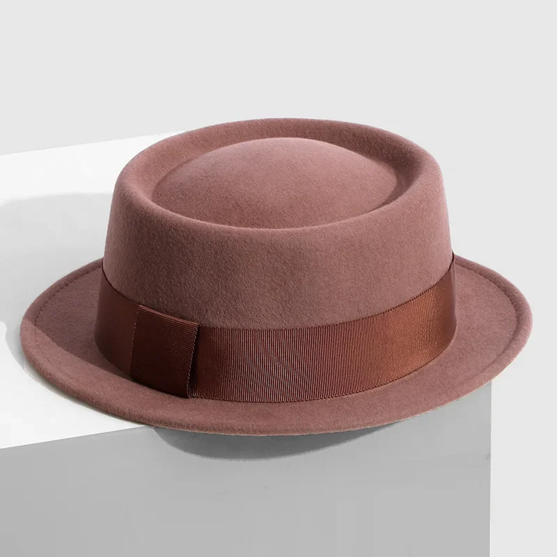 New Australian 100% Wool Felt Hats For Women Fashion High Quality Concave top flat edge Fedora Hat Casual Panama Khaki Black Hat