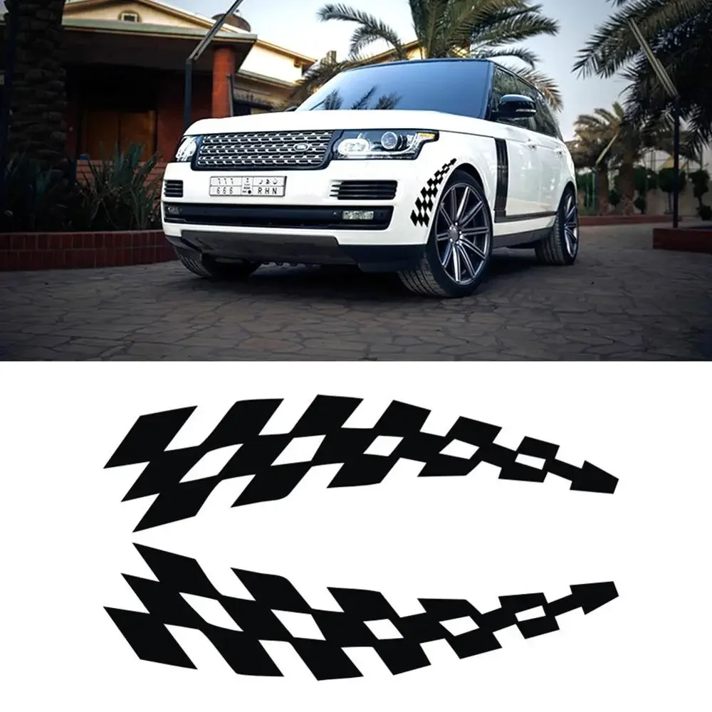 2PCS Universal Car Stickers, Reflective Wheel Eyebrow Decals with Checkered Flag Design for Safety & Style