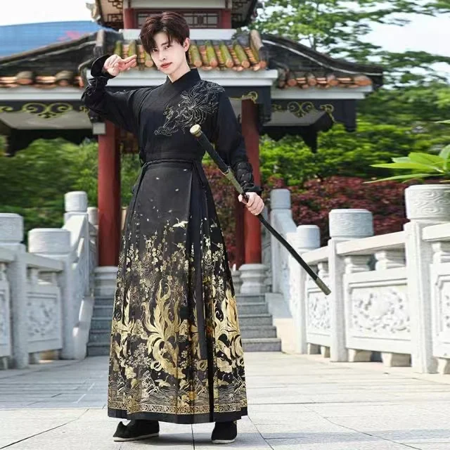 Hanfu bordado de estilo chino para hombre, cuello cruzado tradicional, disfraz tejido dorado de zorro espiritual, nicho elegante, Cosplay de espadachín