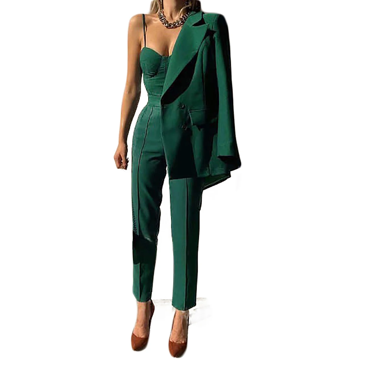 Luxury Women's Suit Long Sleeves Lady Set Evening Party Slim Fit Solid Color Business Gown 3 Pcs Jacket Pants Halter Tops