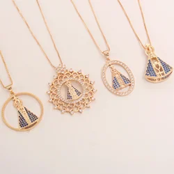 MHS.SUN Lujan Virgin Mary Pendant Necklaces Virgen De Guadal Cubic Zircon Choker Gold Plated Religious Jewelry for Women Girls