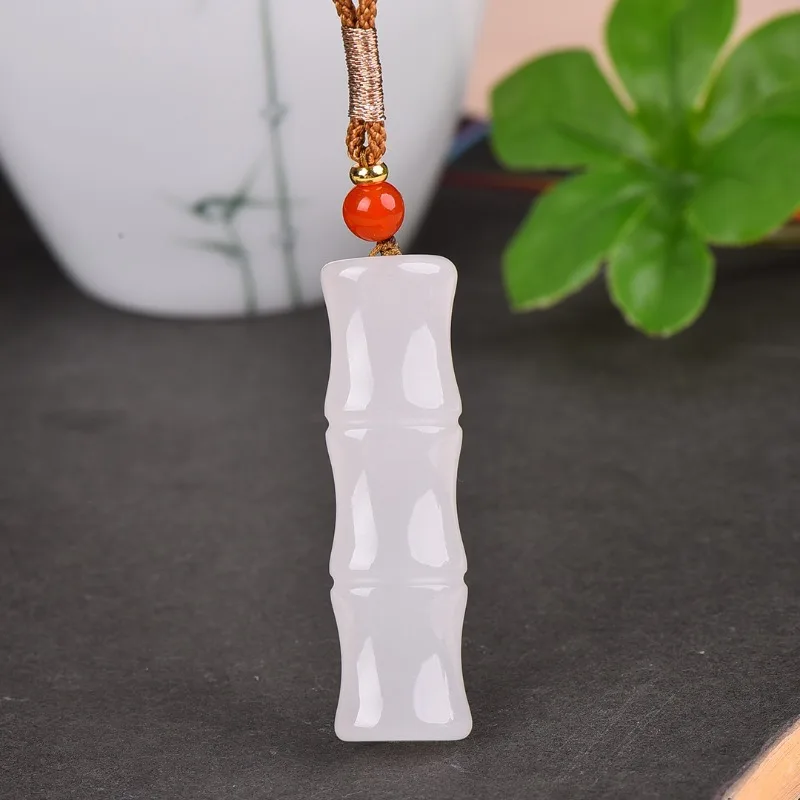 

Natural Gold Silk Jade Bamboo Pendant, Male and Female Couples Pendant Necklace.